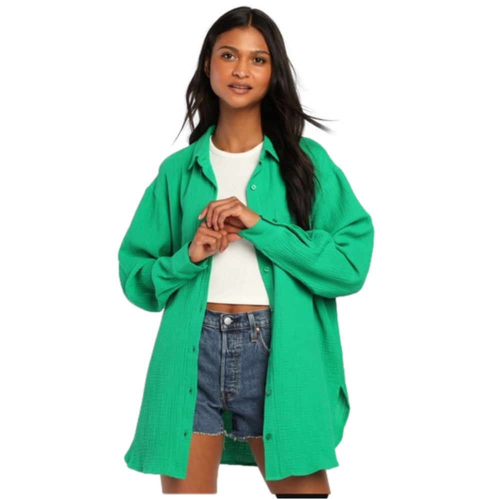 New Lulu's Easy to See Green Oversized Button Up, Small